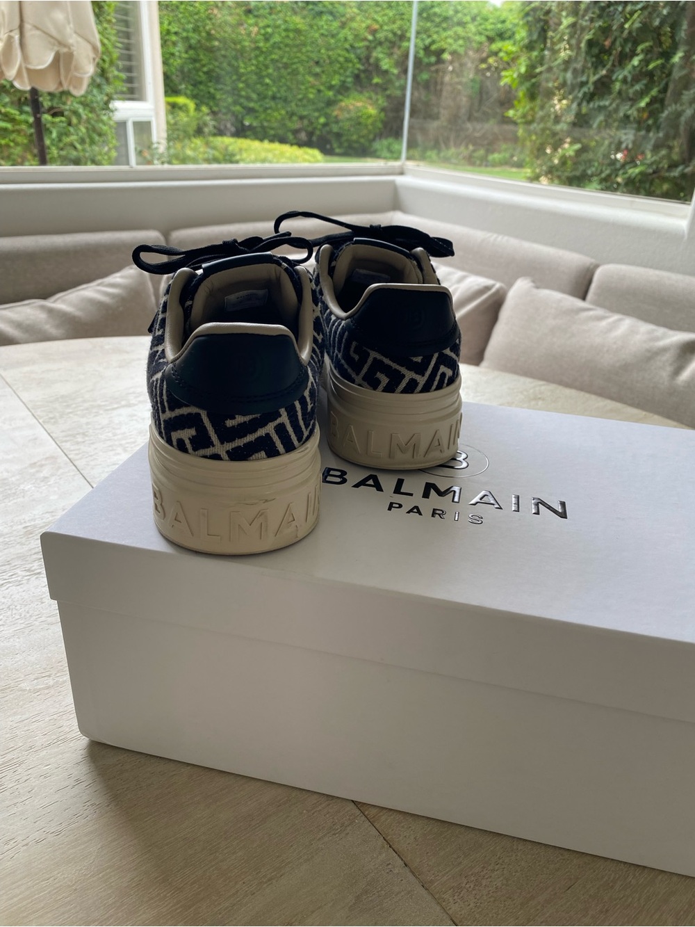 Balmain B-Court Monogram Jacquard Low-Top Sneakers in Black & Cream / Ivory 39 - Picture 9 of 14